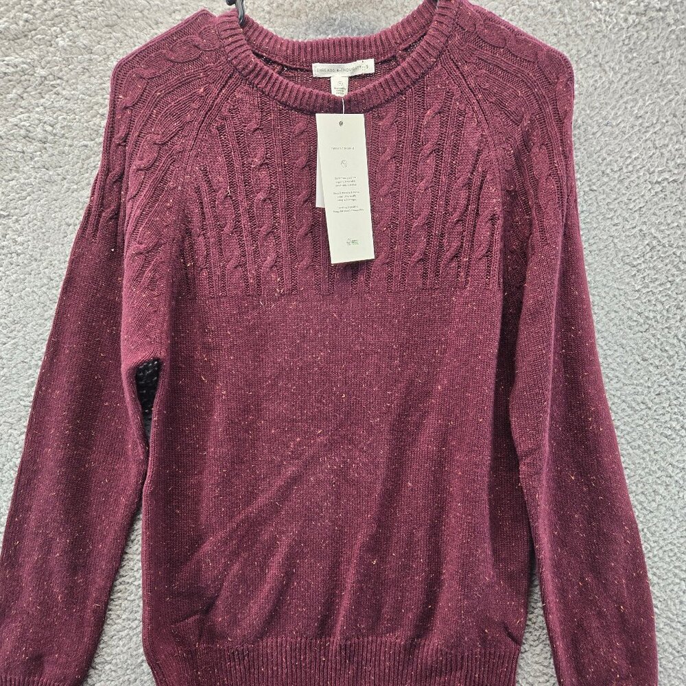 Threads 4 Thought Fleck Knit Raglan Crew Sweater‎ Burgundy Cableknit Size…